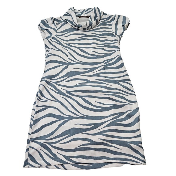 Samlin Ladies Women's Blue Zebra Print Cowl Neck Cap Sleeve Mini Dress. Size XL - Picture 1 of 6